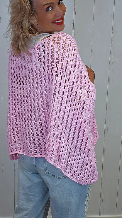 Eline Strikket Poncho Topp rosa