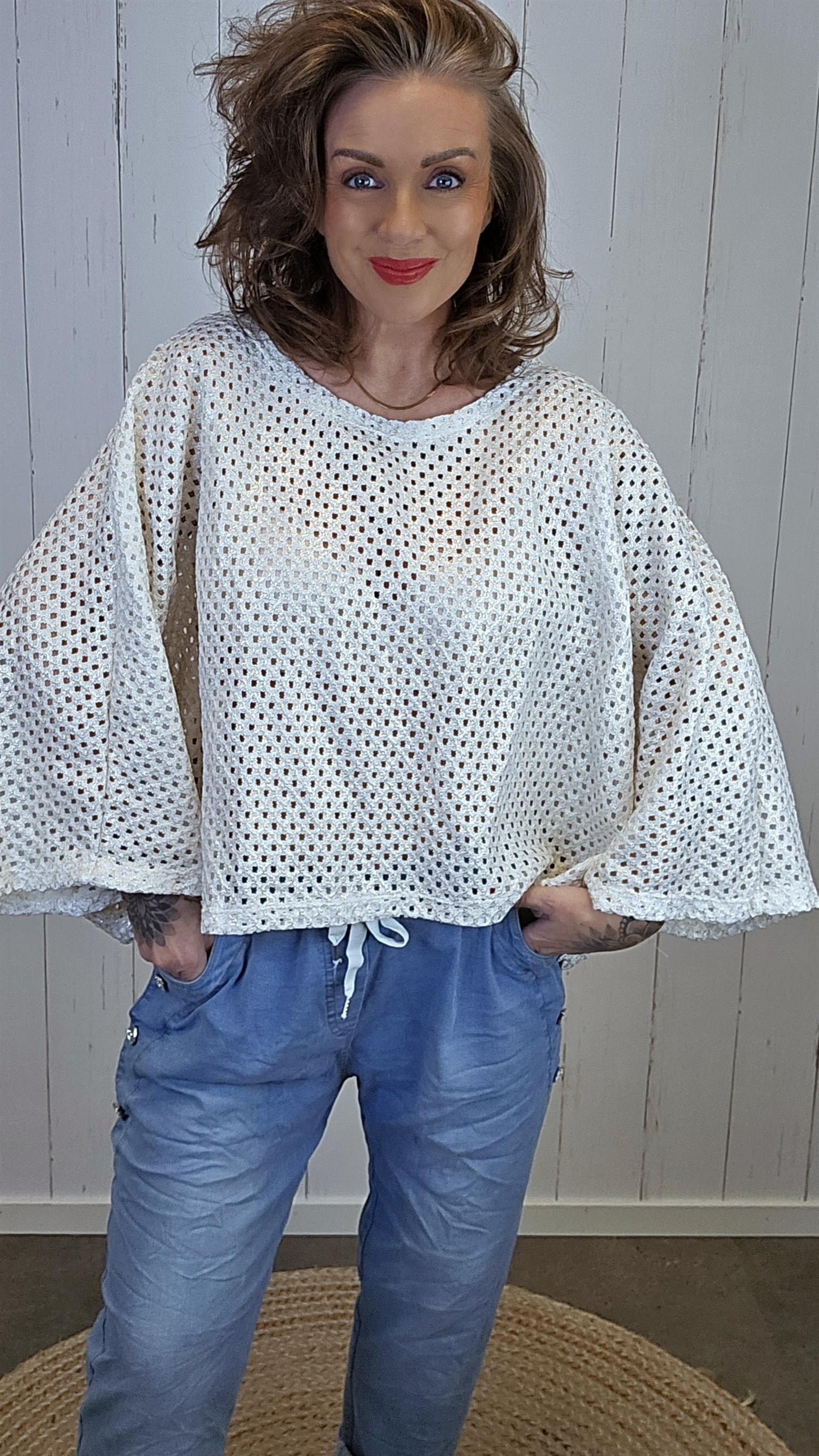 Jenny krem heklet ponchogenser