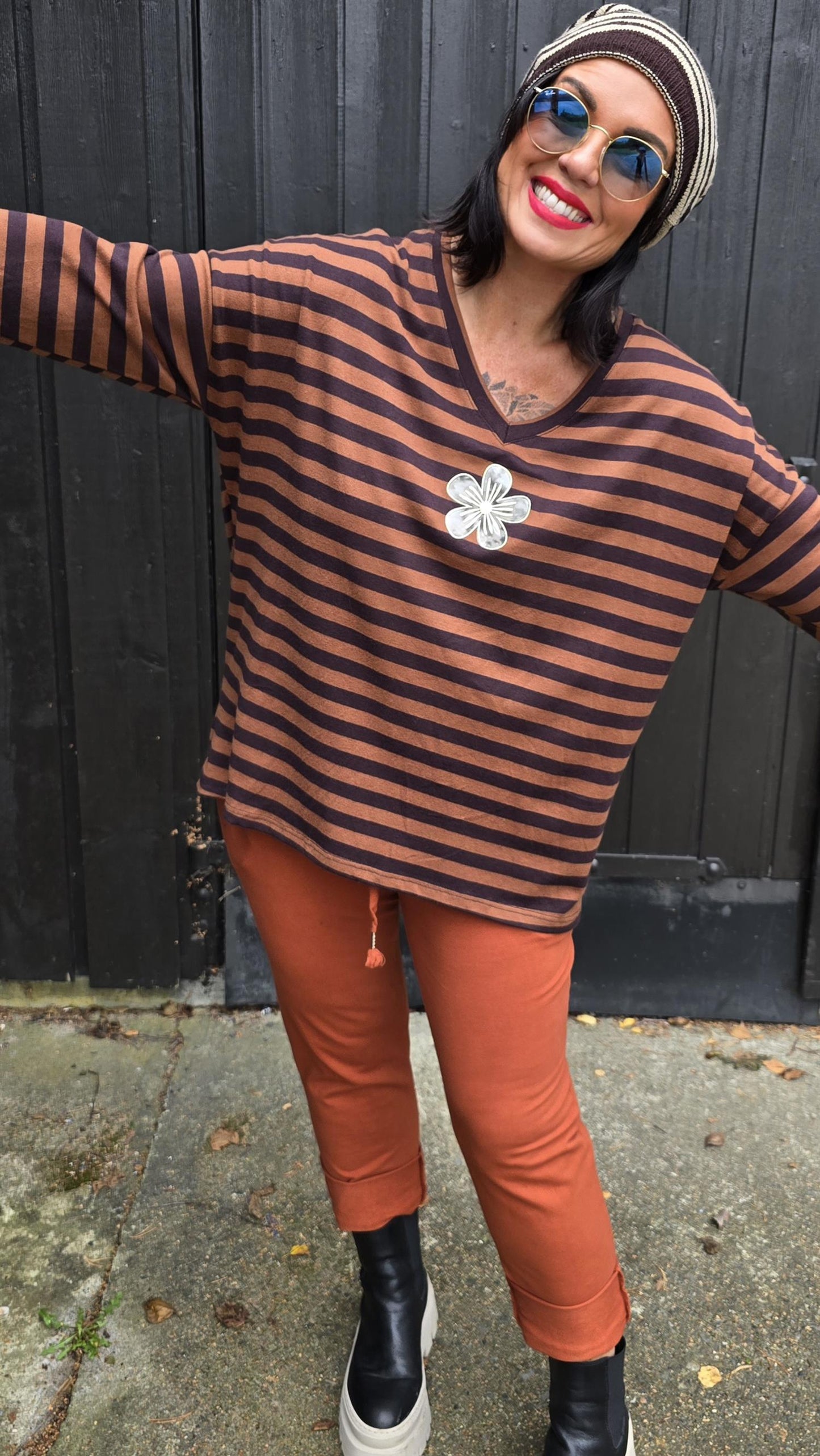 Elisa stripete topp brun
