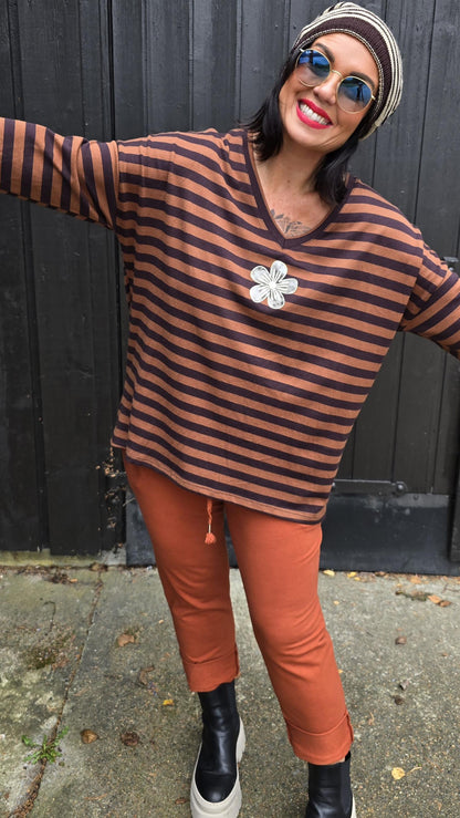 Elisa stripete topp brun