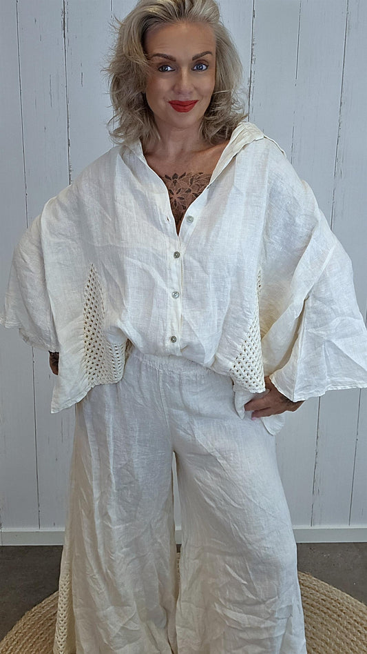 Tanja linskjorte med Hekledetaljer creme