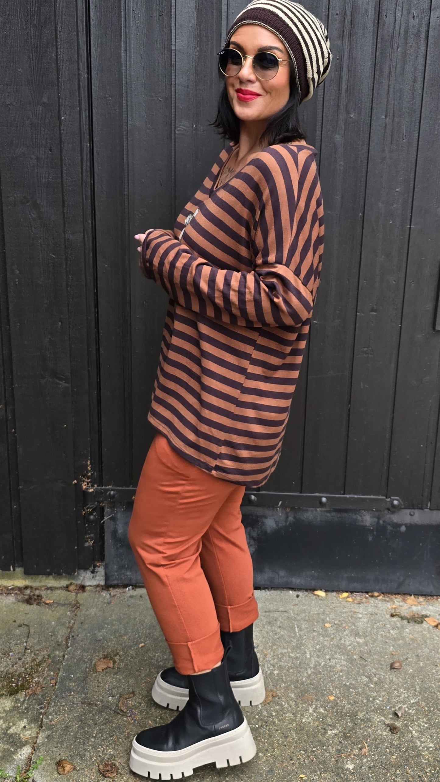Elisa stripete topp brun