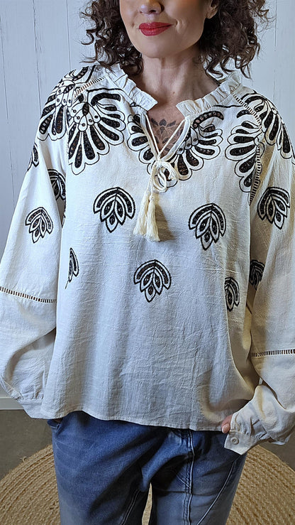 Aria bomullsbluse krem