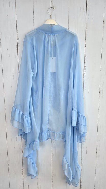 Elegant chiffontopp med volanger blå