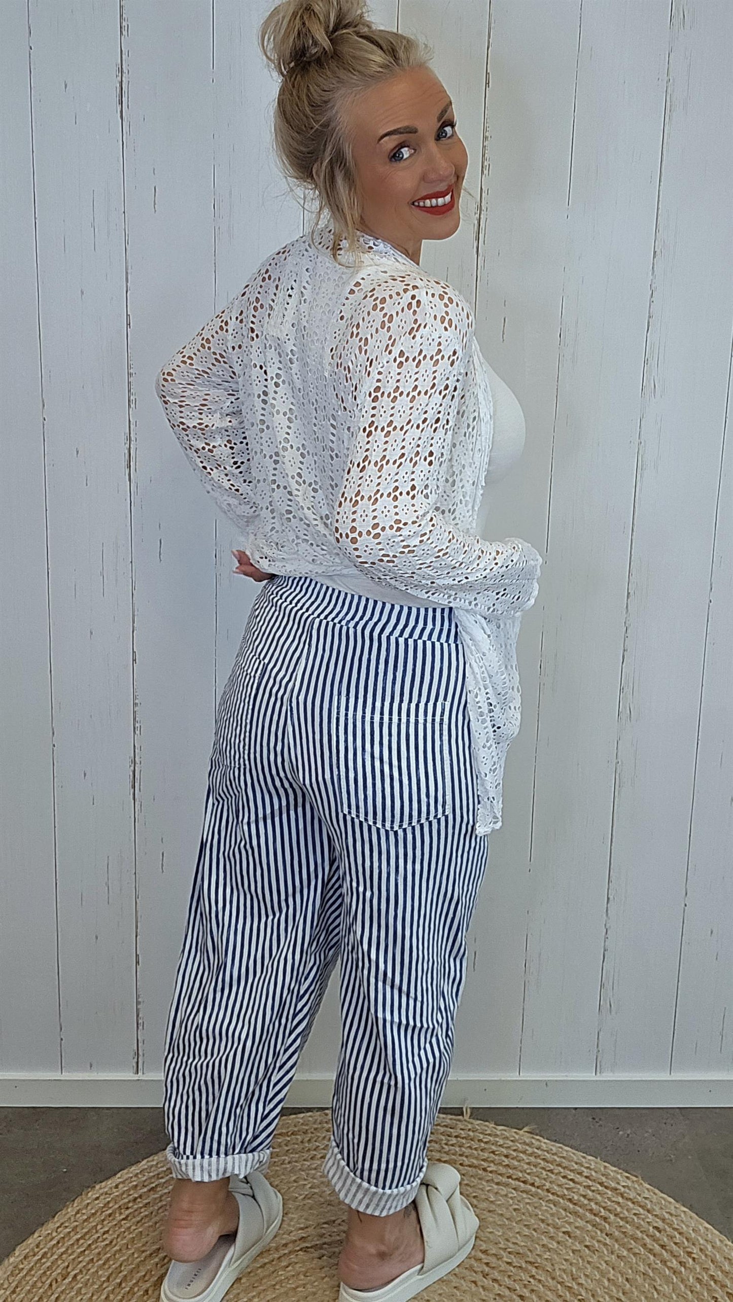Tanja wrap bukse striper navy