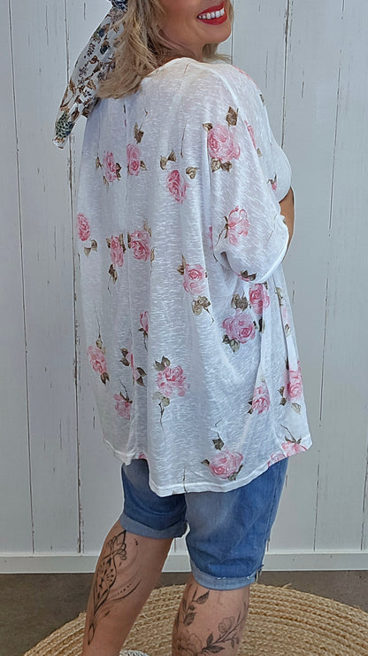 Catty flower oversized topp hvit