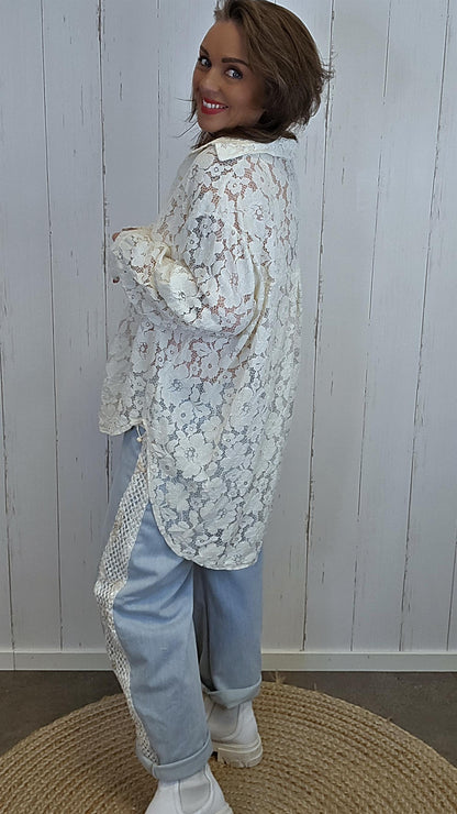 Alva blondeskjorte beige