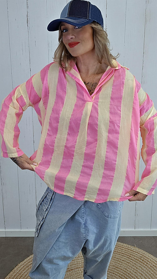 Stripete bomullsbluse