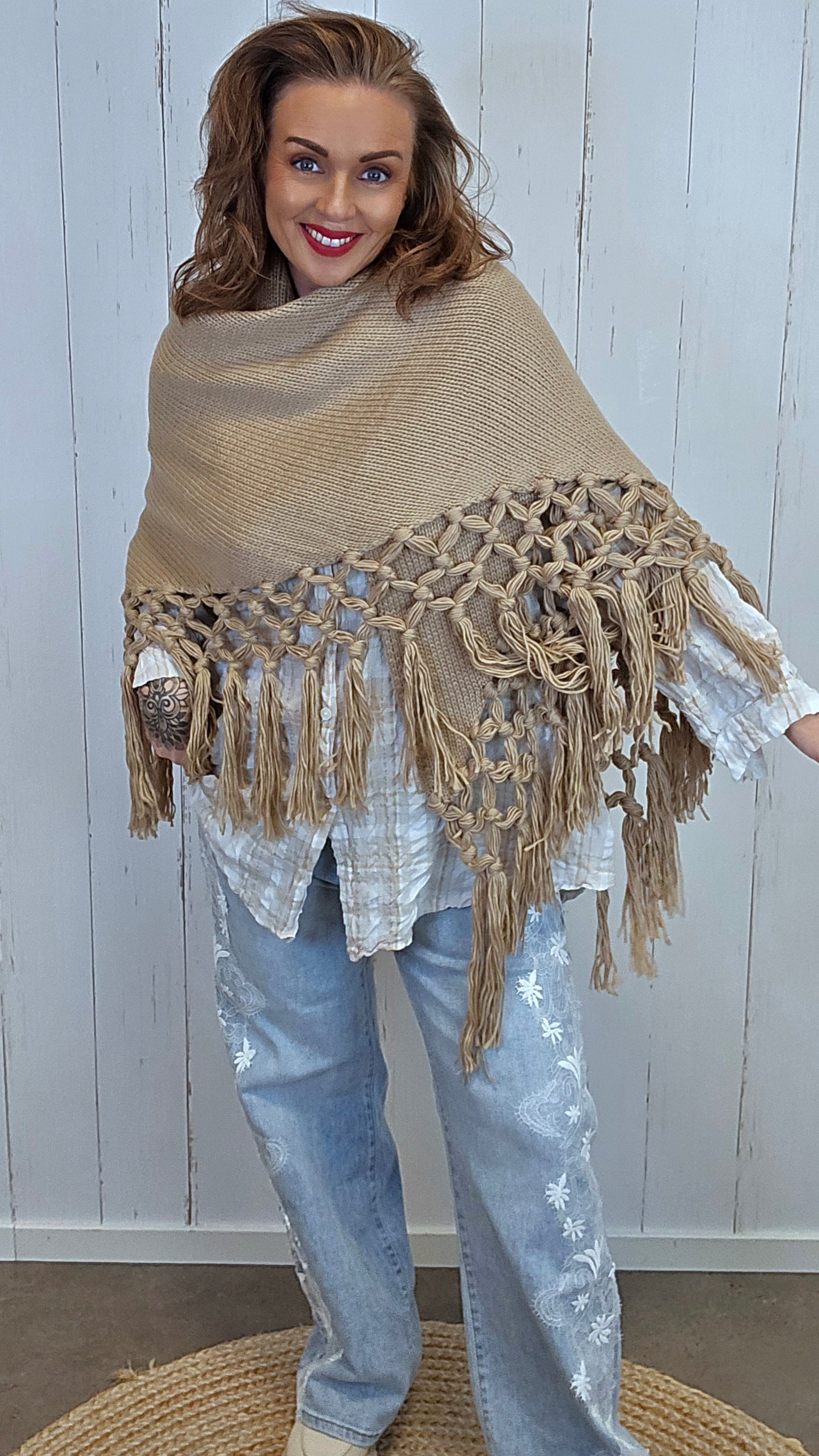 Lise Trekantskjerf med Frynser camel