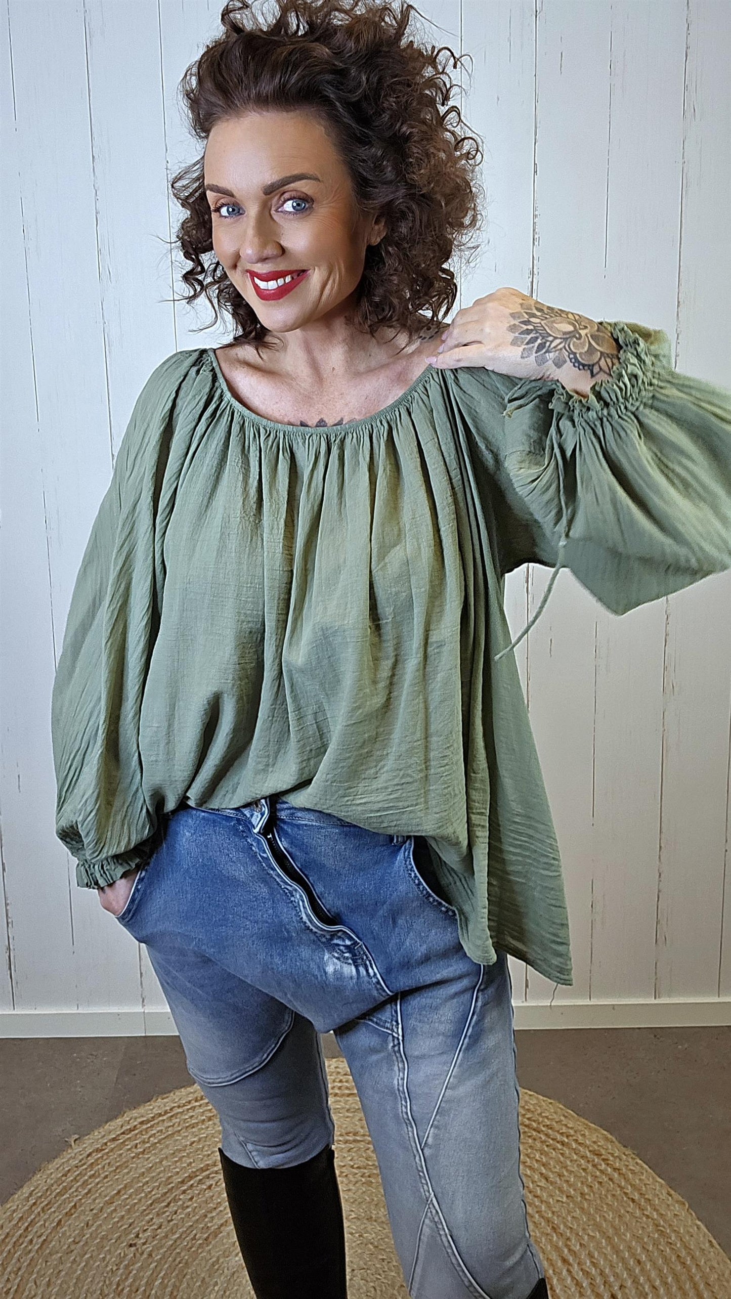 Anna bomullsbluse grønn