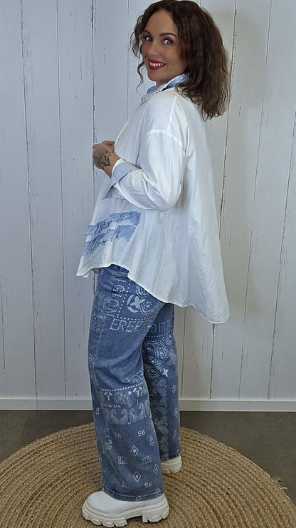 Elvira skjorte med volang og lin