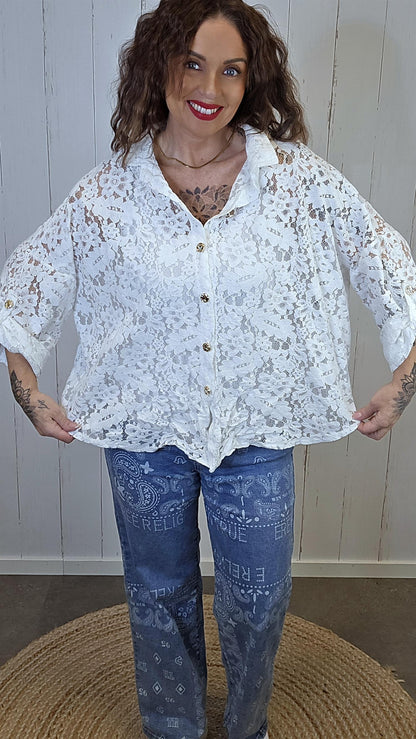 Amalie blondeskjorte hvit