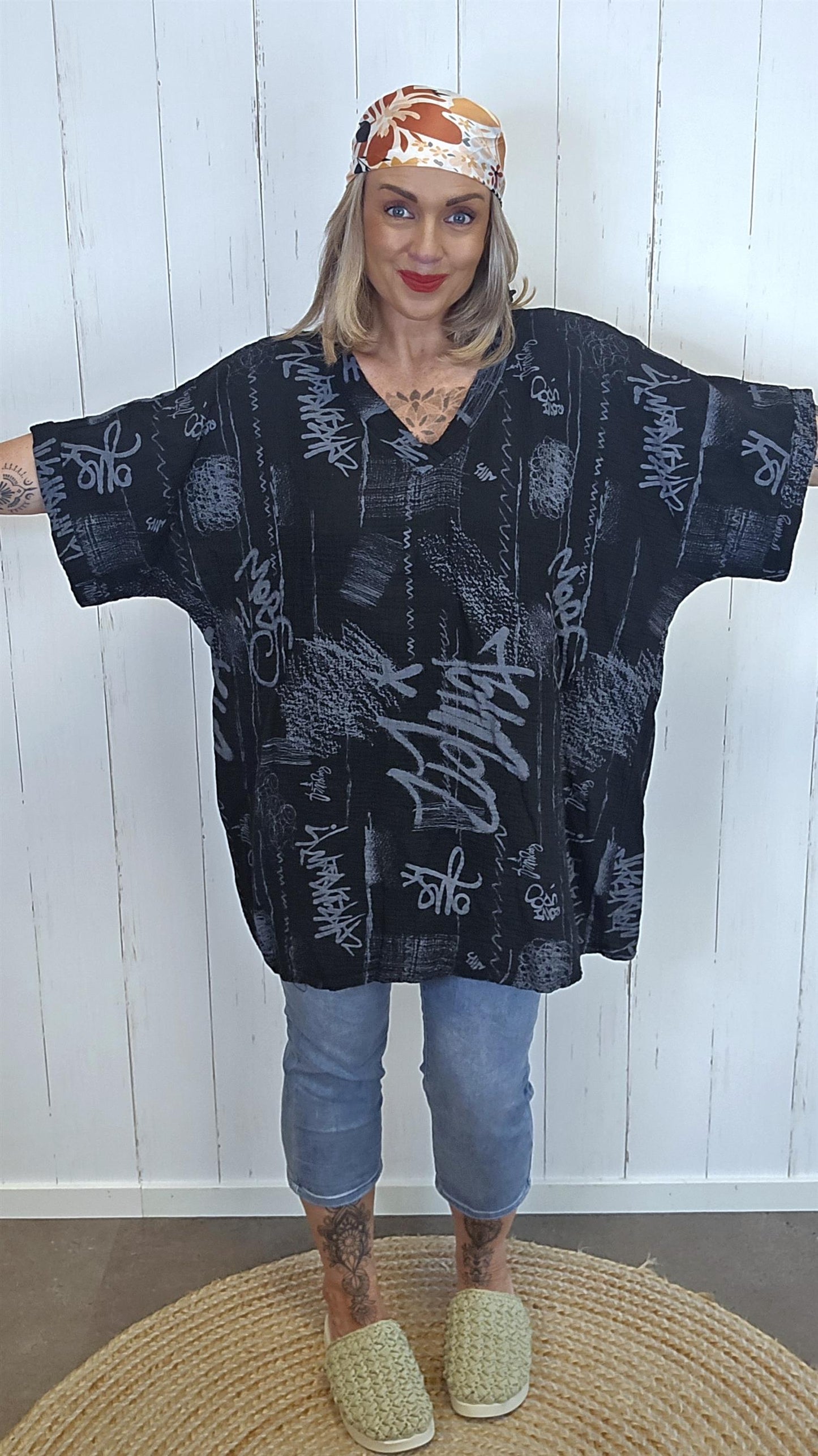 Nellie topp med print svart