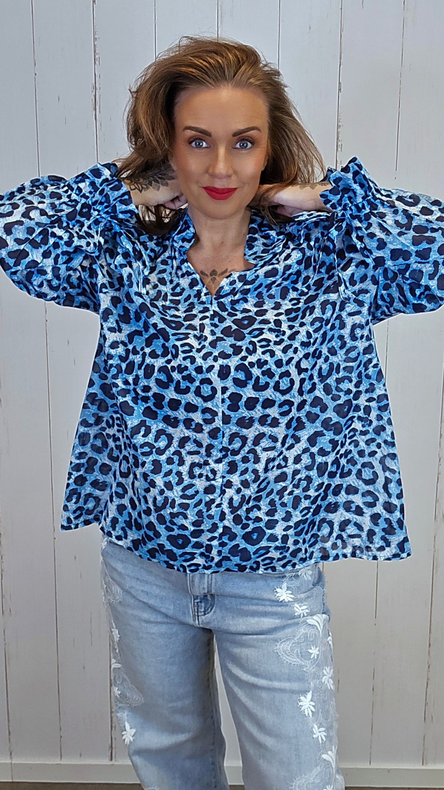 Maja leopardbluse blå