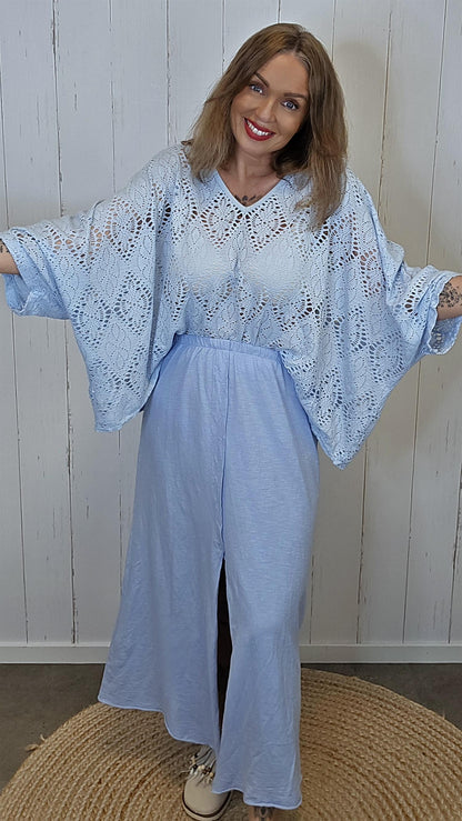 Eline poncho topp blonde lyseblå