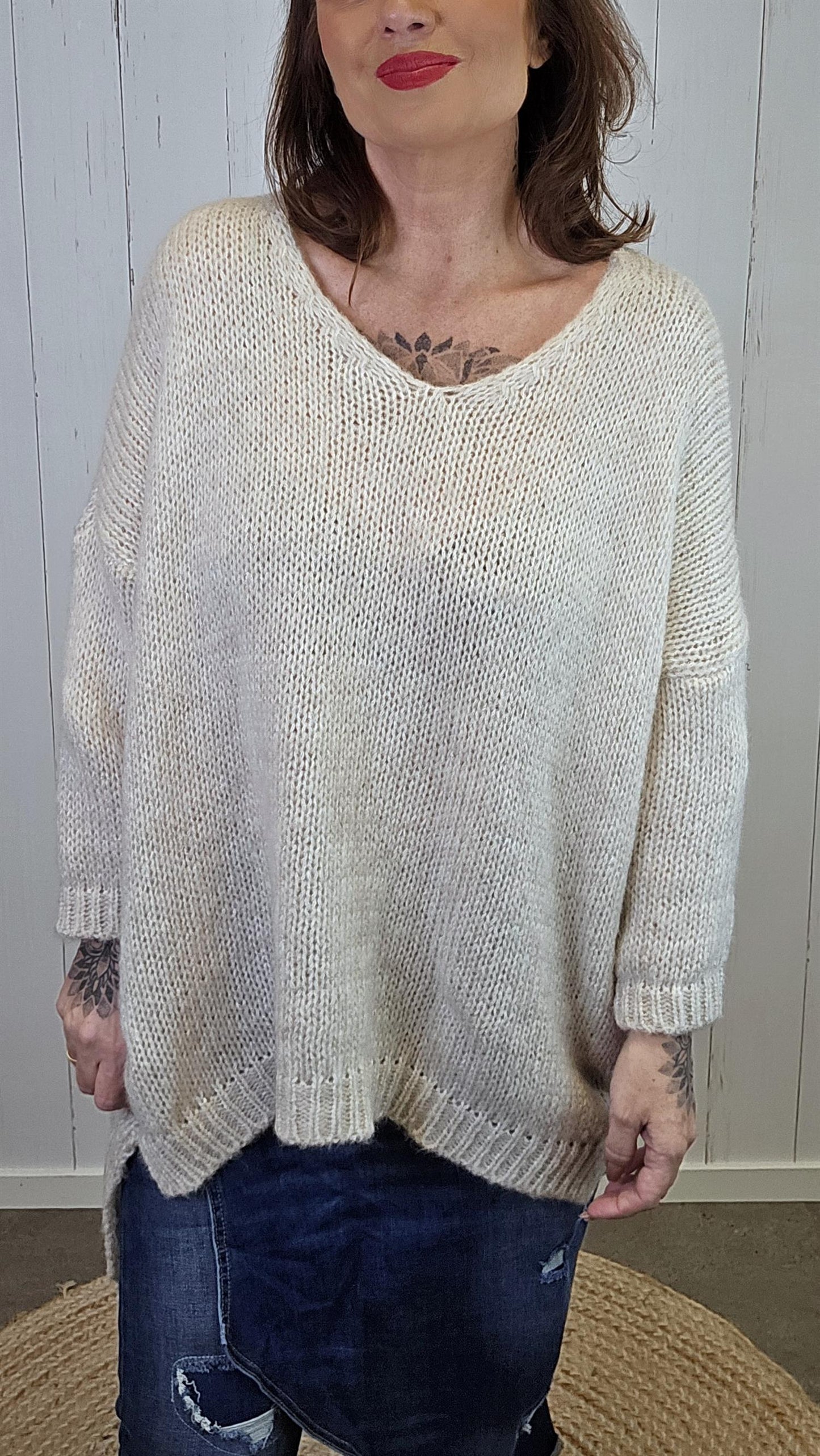 Abby Strikket Genser Beige