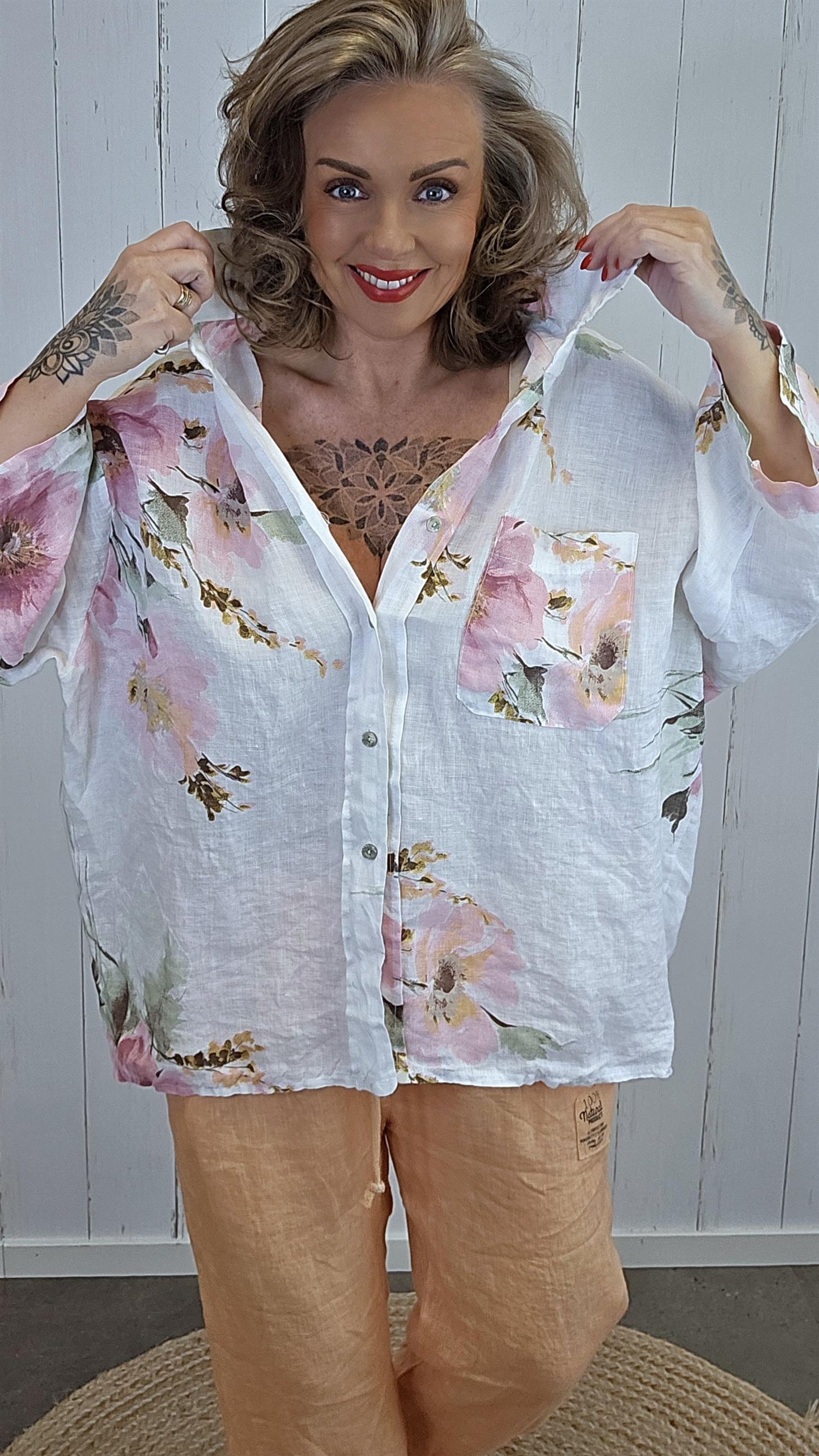 Luna linskjorte blomster hvit