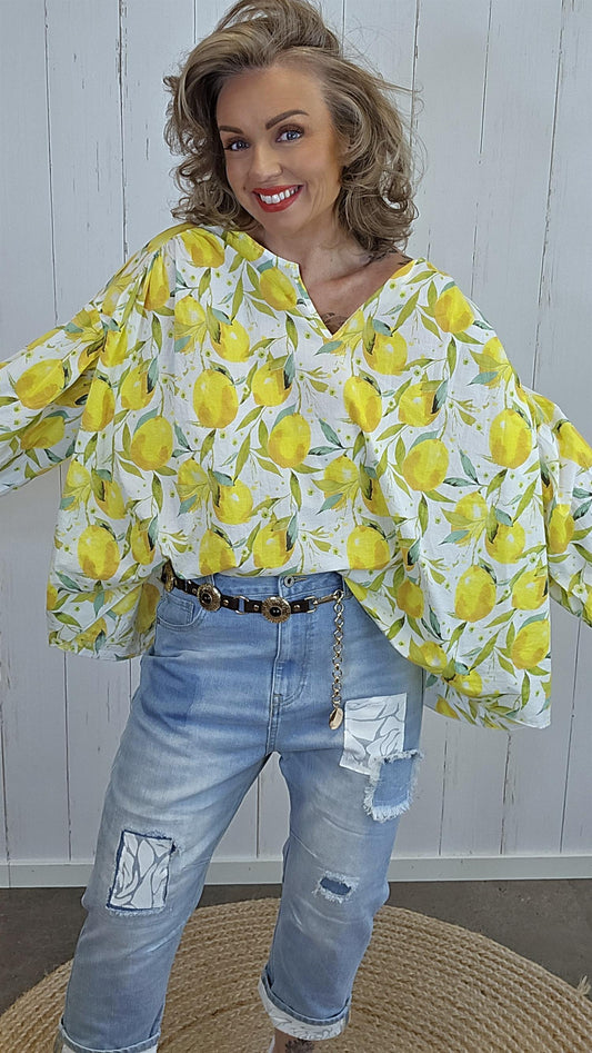 Sicilia bluse sitron print