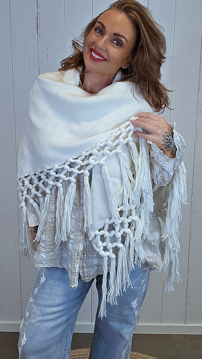 Lise Trekantskjerf med Frynser Creme