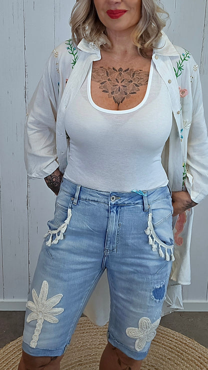 Jesica jeansshorts med hekledetaljer
