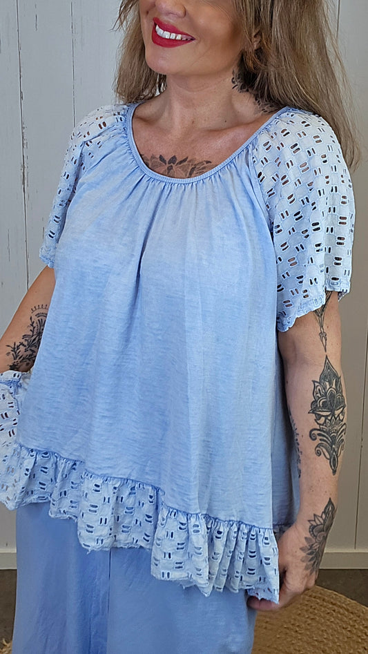 Camilla topp med blonder Blå