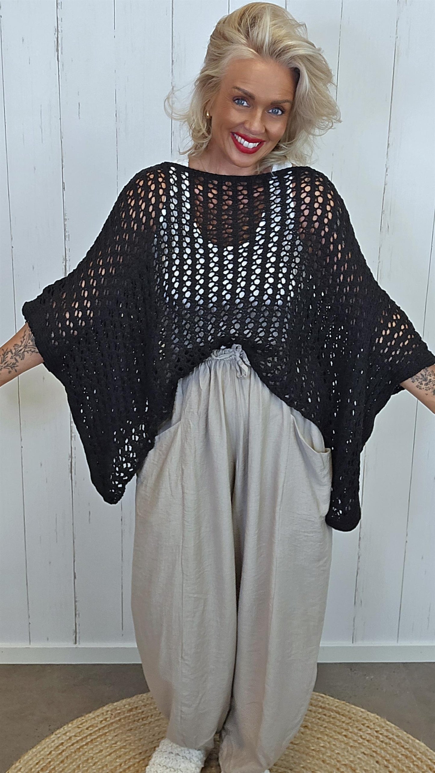 Eline Strikket Poncho Topp svart