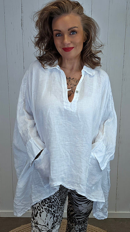 Zara lin poncho bluse hvit