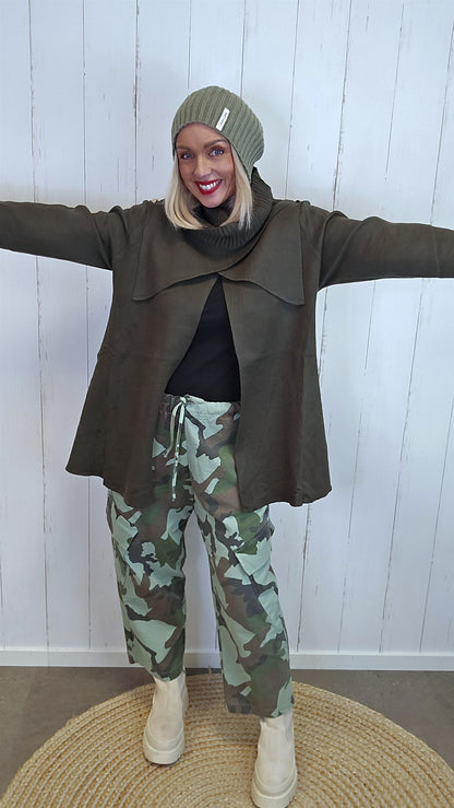 Sienna genser med omslagsdetaljer kaki