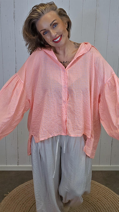 Sienna rutet bomullsskjorte neon orange