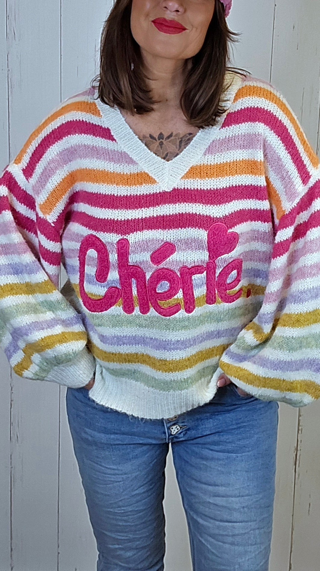 Chérie Stripet Strikkegenser