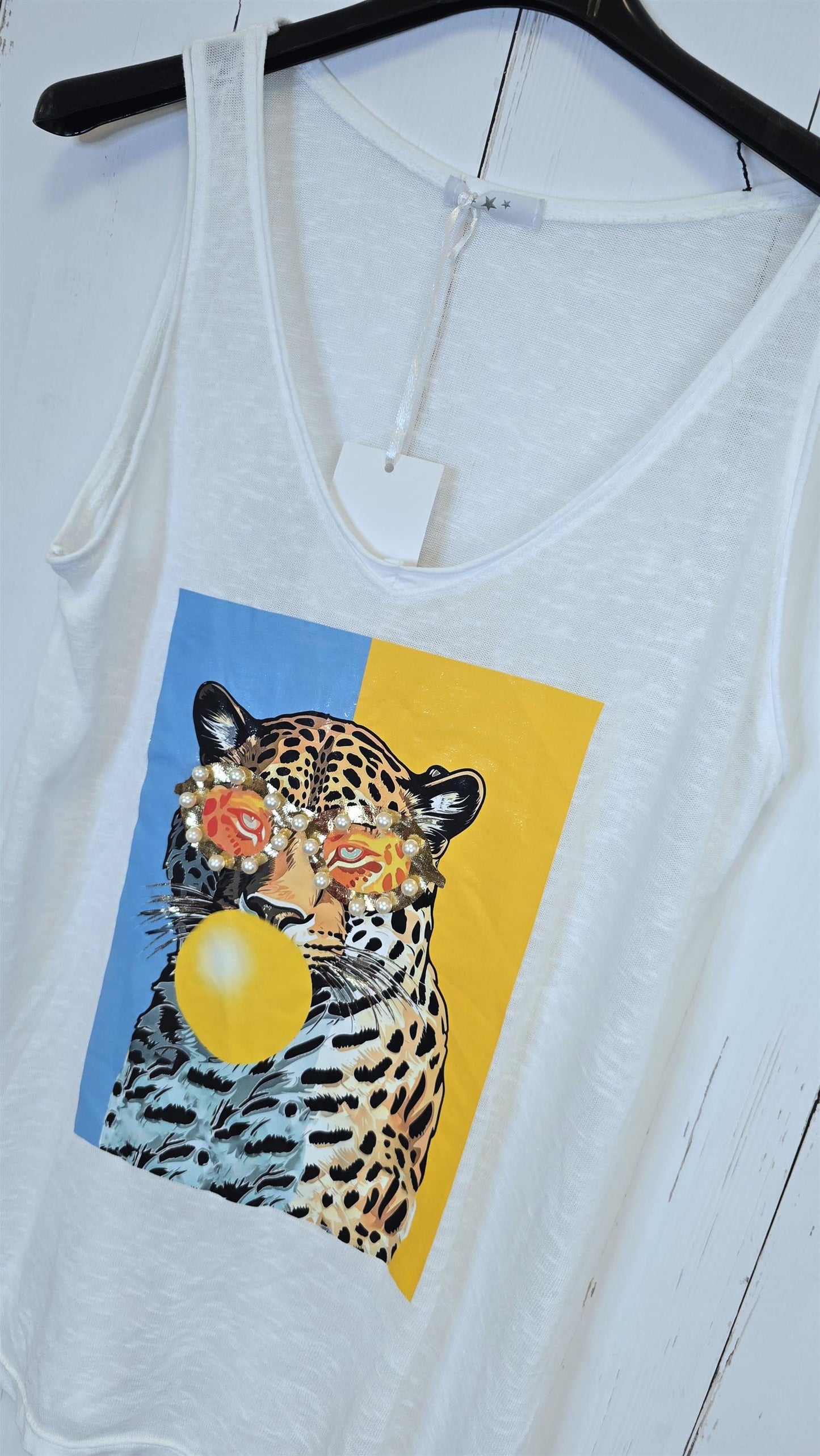 Leopard sommertopp hvit