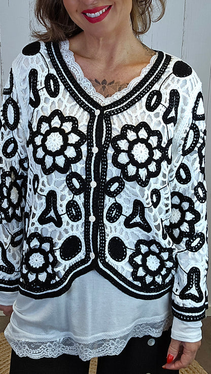 Miriam crochet jakke svart/hvit
