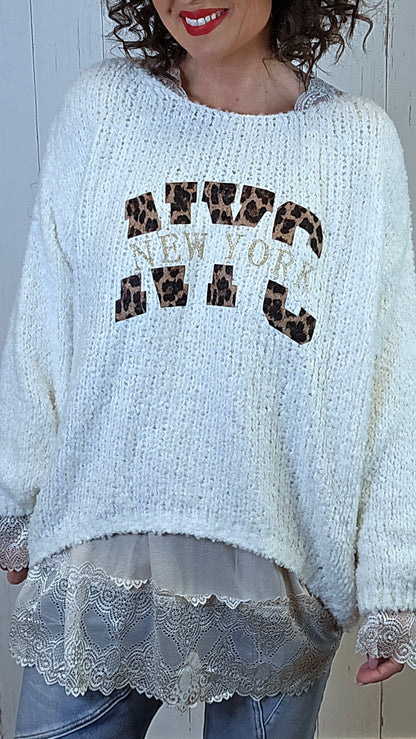 Nora strikkegenser krem