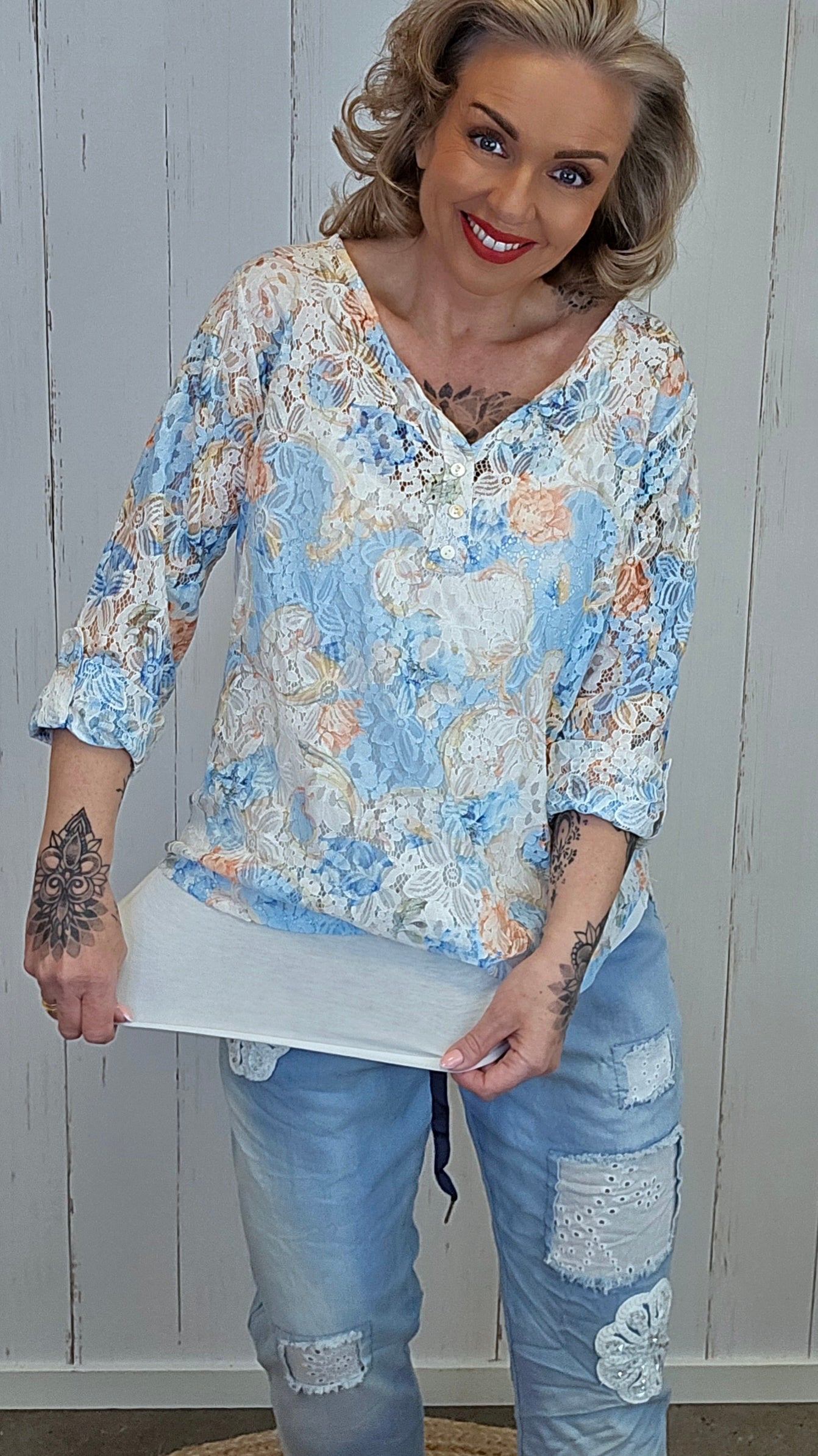 Celine lace topp blå