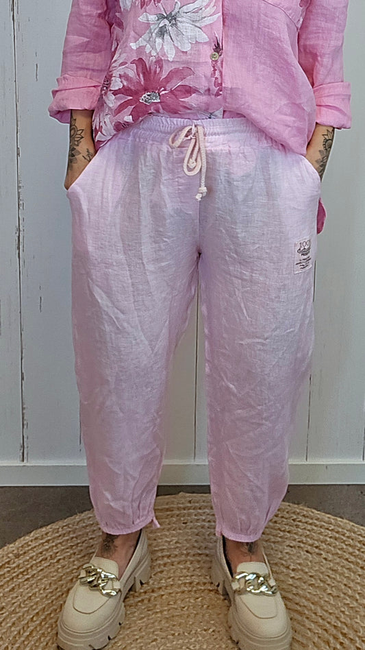 Ginny linbukse med strikk rosa