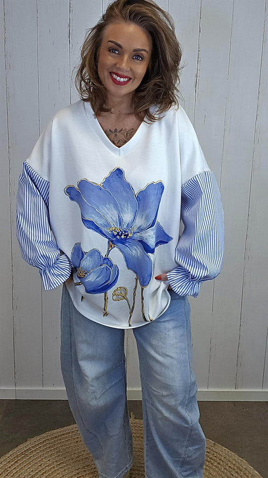 Sandra topp blå print