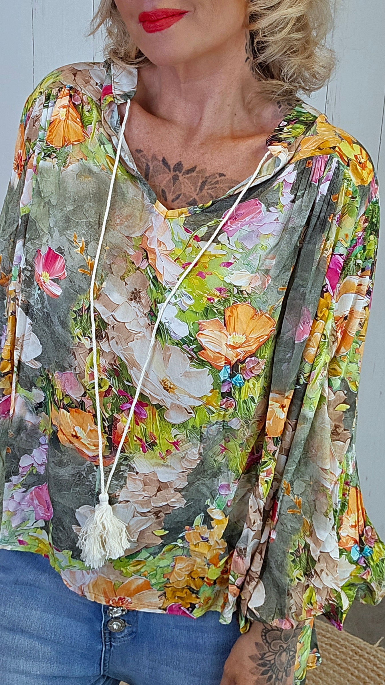 Nicole bluse med print kaki