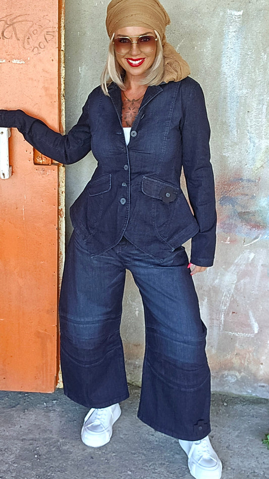 Bubble cut jeans mørkblå