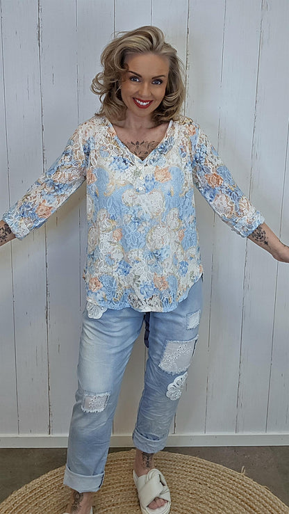 Celine lace topp blå