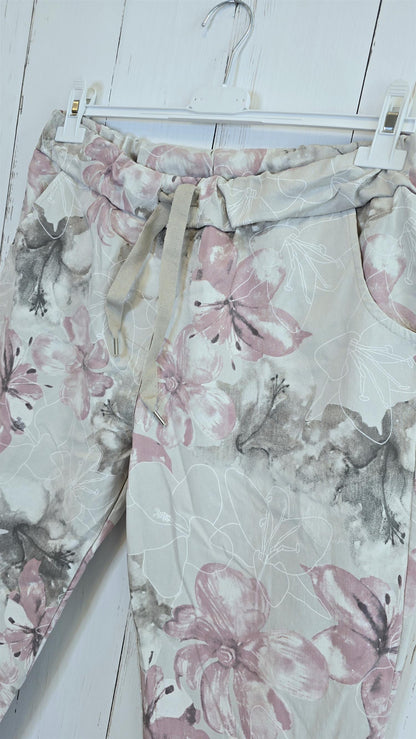Camile blomsterbukse beige