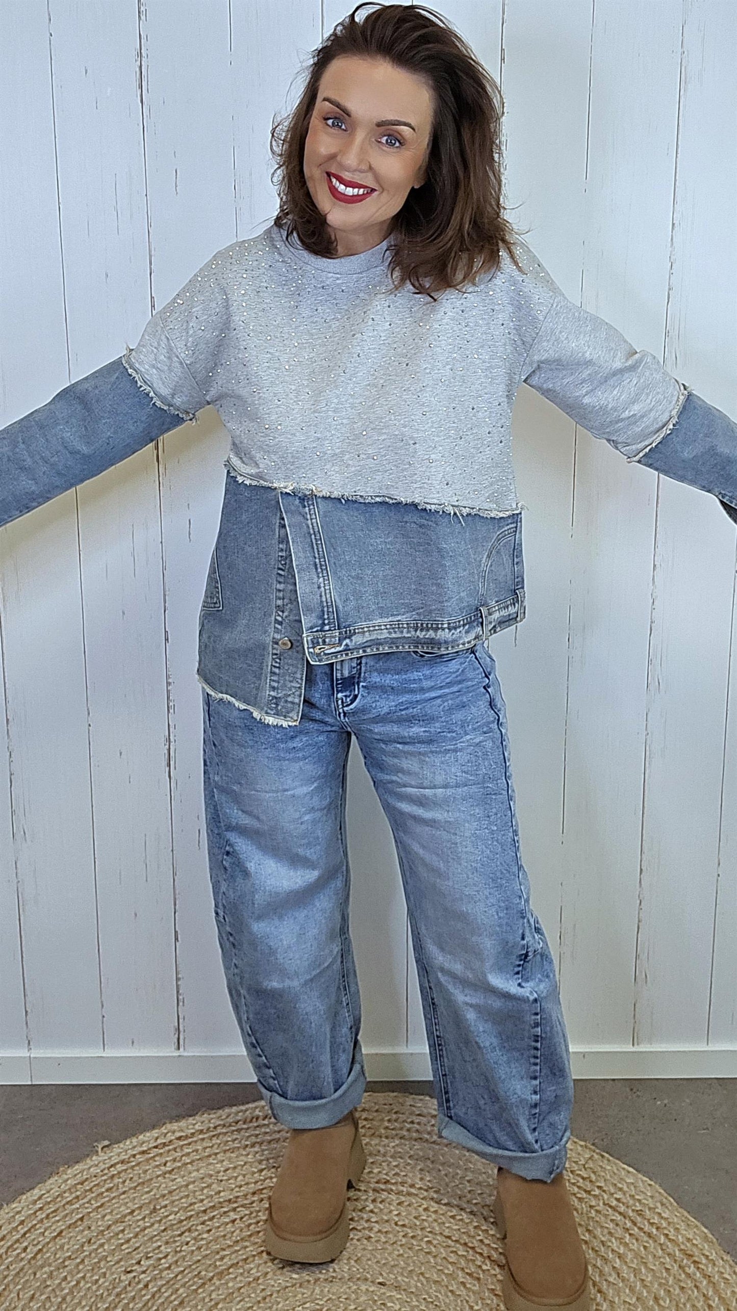 Diana Denimgenser med glitter og joggestoff