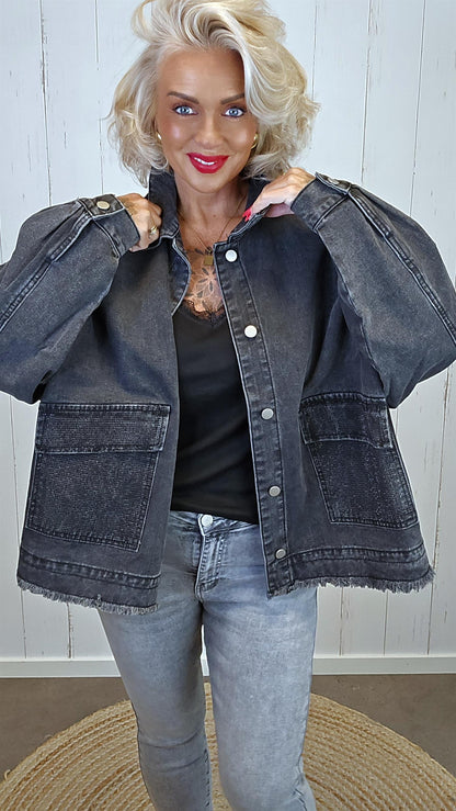 Iben denim jakke gråsvart