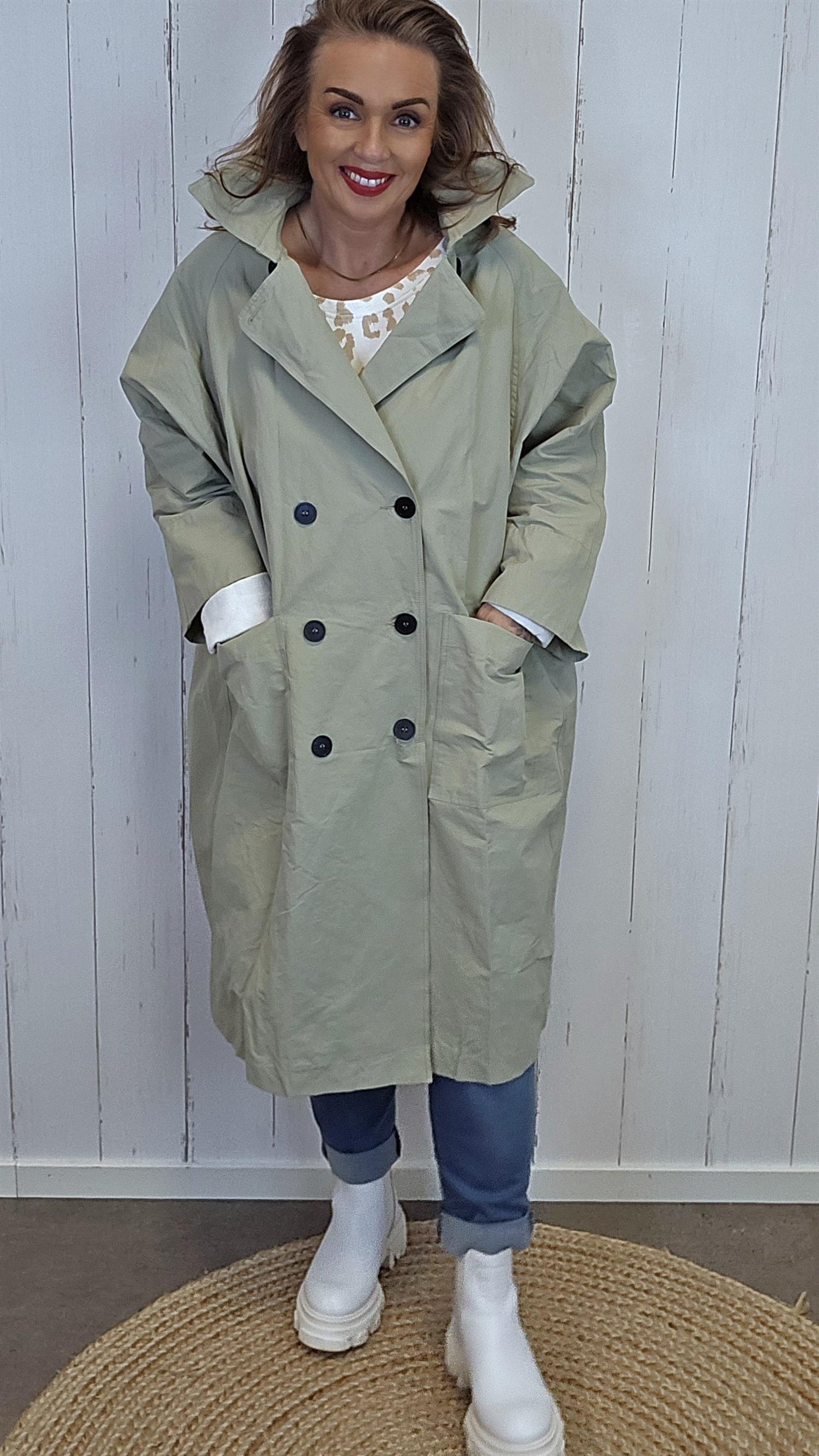 Freja kåpe dus grønn beige