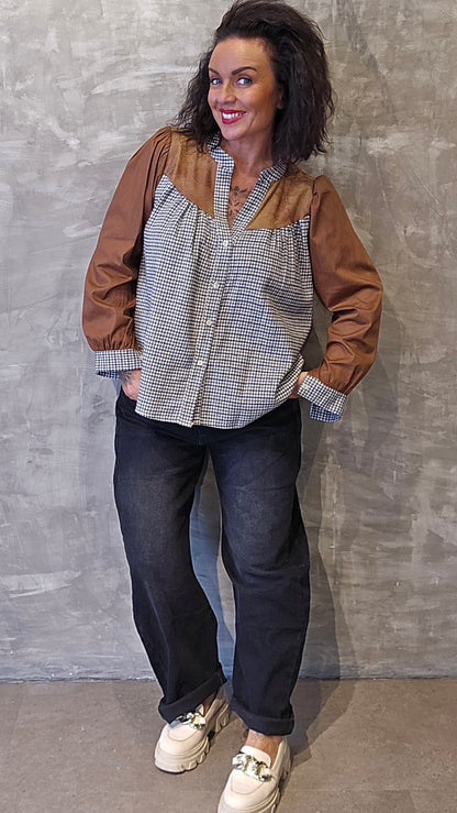 Nora skjorte bluse brun med ruter