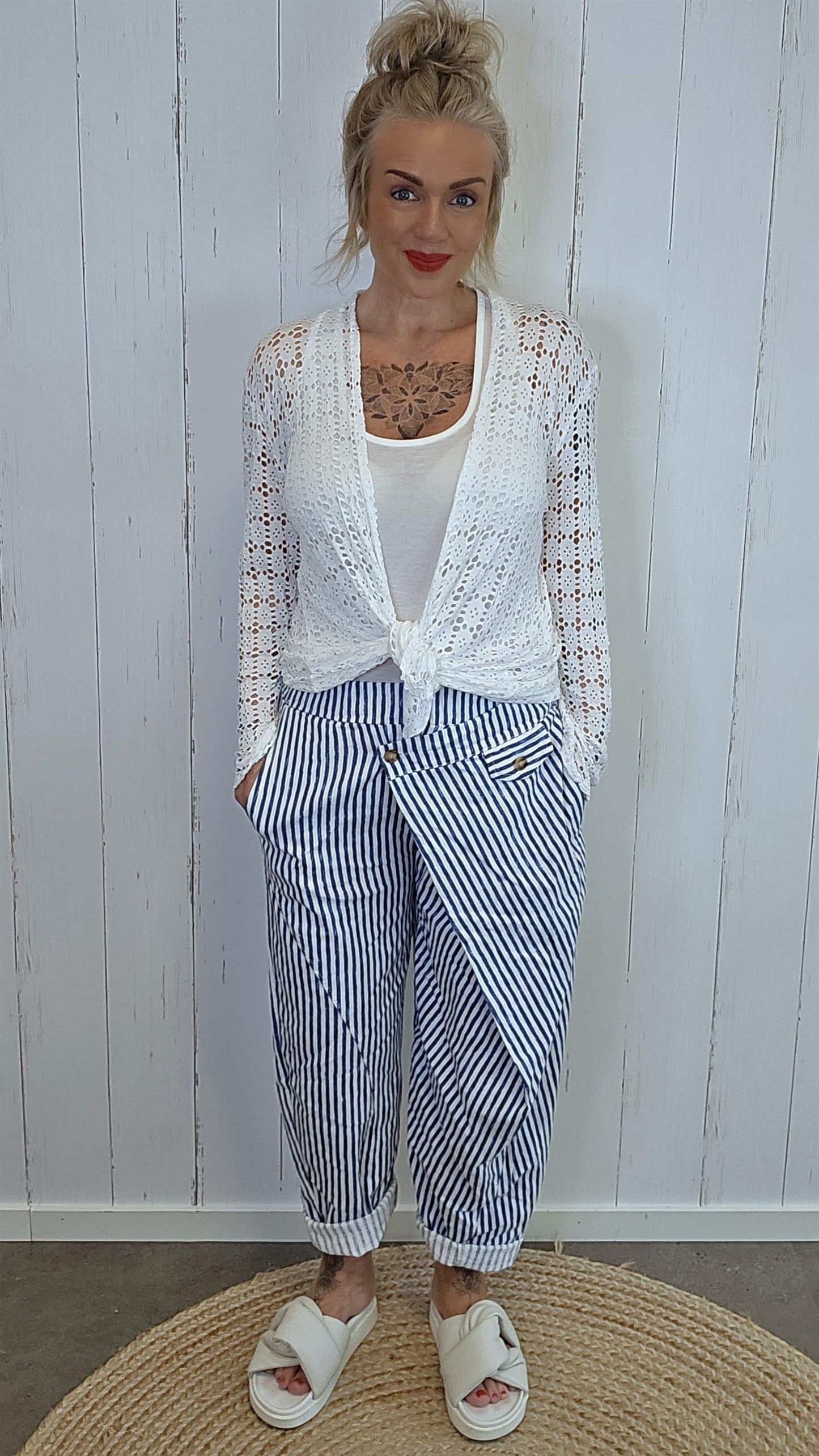 Tanja wrap bukse striper navy