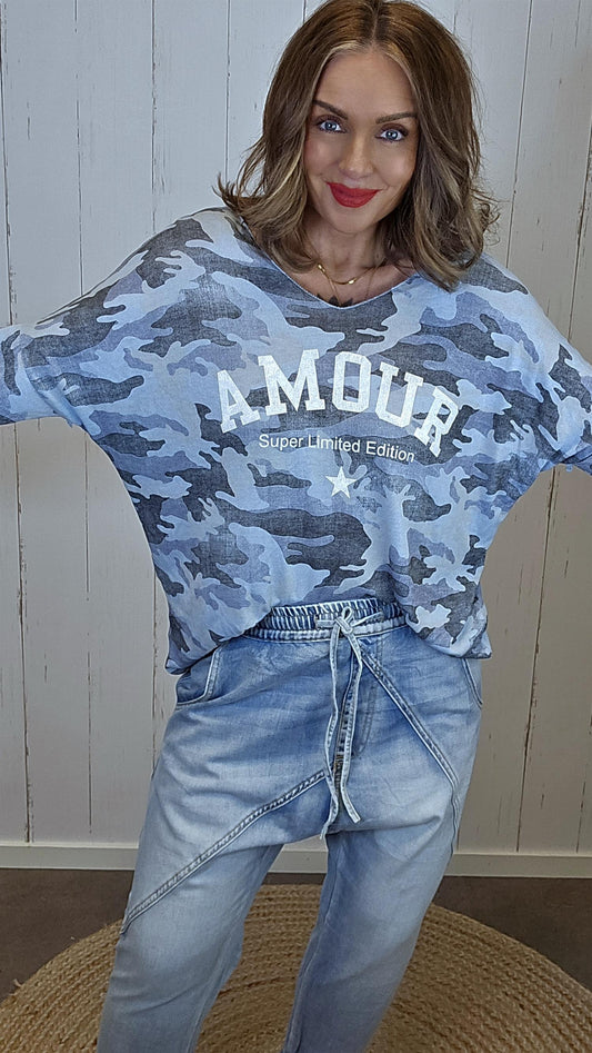 Amour genser camo blå