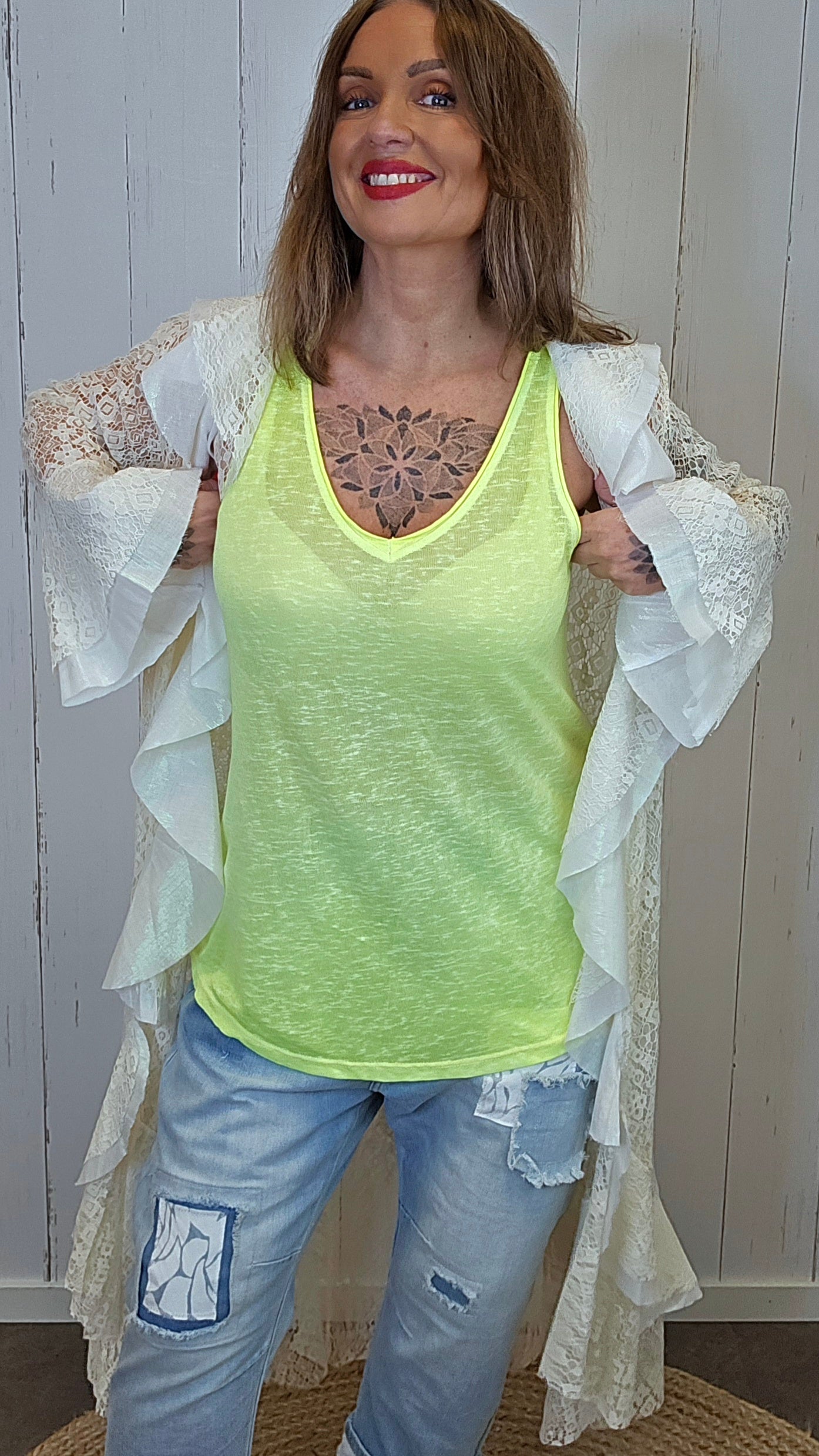 Dina singlet basic Neon gul