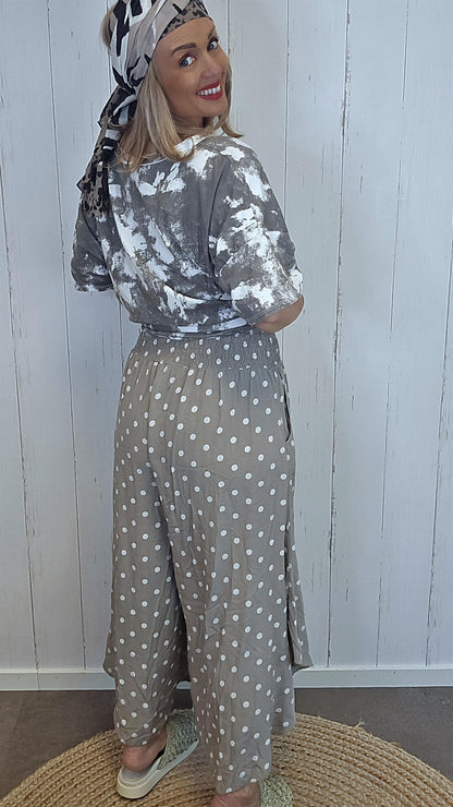 Polka dot bukse taupe