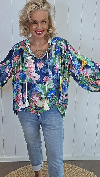 Nicole bluse med print blå