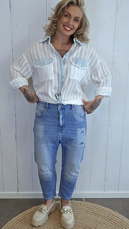 Daisy denim bukse med slitasjedetaljer